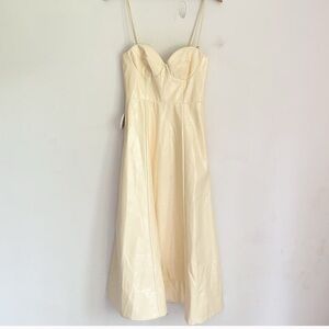 NEW Staud Faux Leather Abstract Fit Flare Midi Dress Cream Size 2